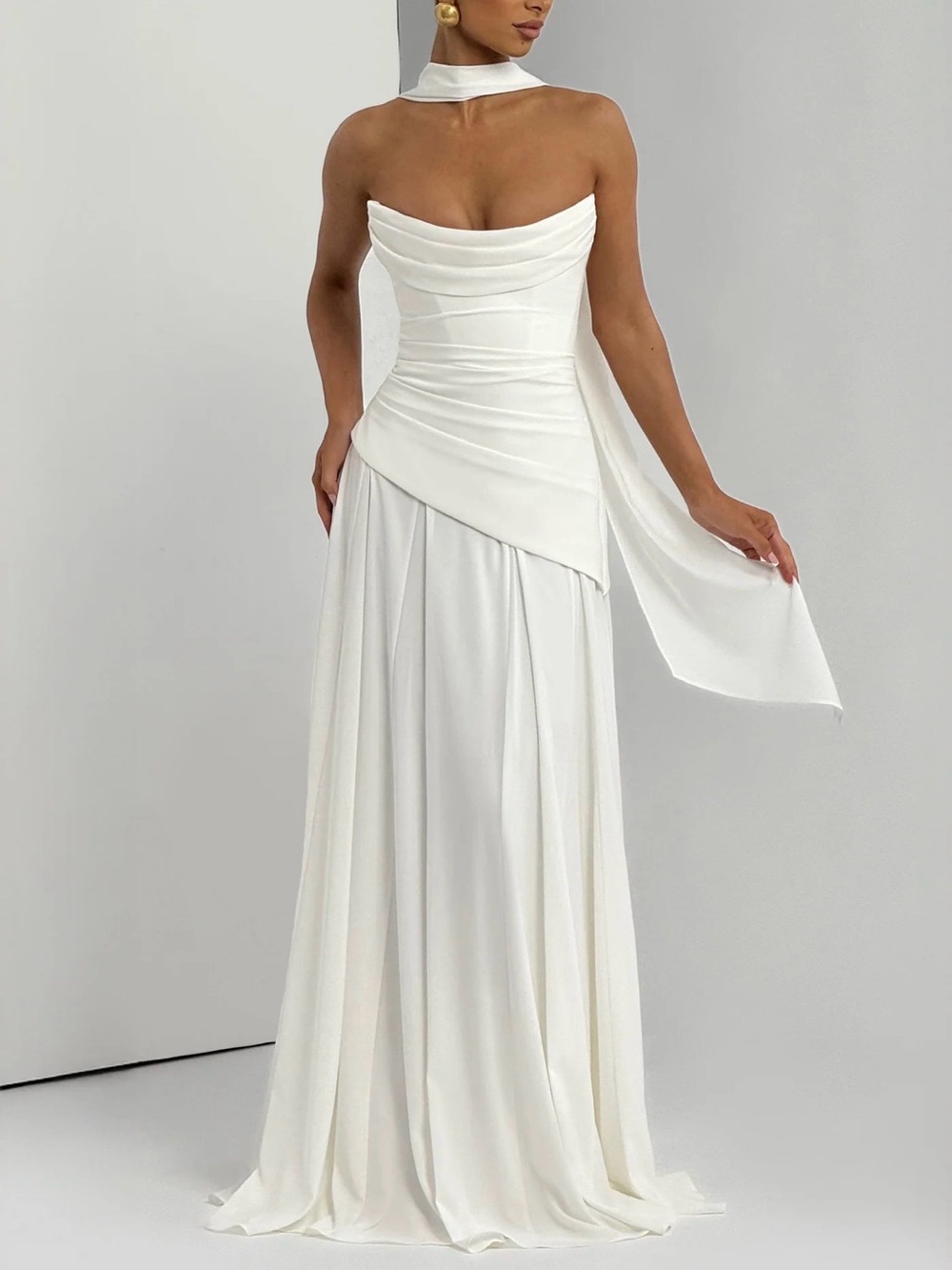 Babyboo Strapless Patricia Maxi Dress with Neck Scarf, Ivory (Size M)
